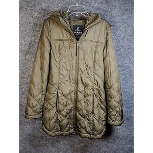 Prana Full Zip Jacket Size M Olive Green Sherpa Lined Zip Sides Zip Pockets